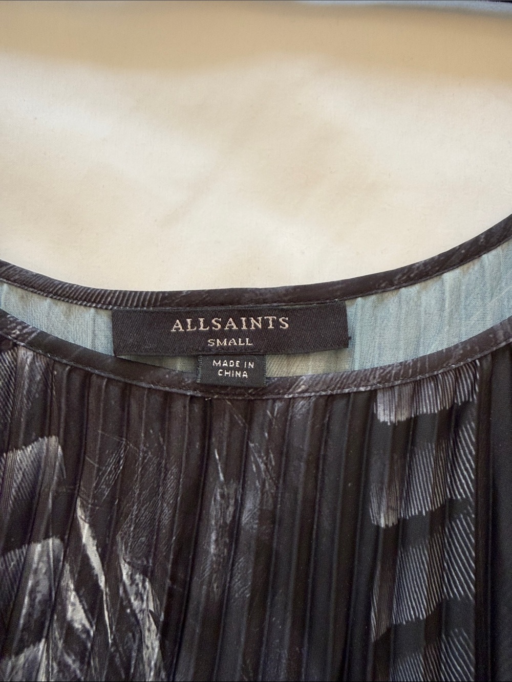 AllSaints Black/Grey Pattern Pleated Midi Slip Dress - Picture 2 of 2
